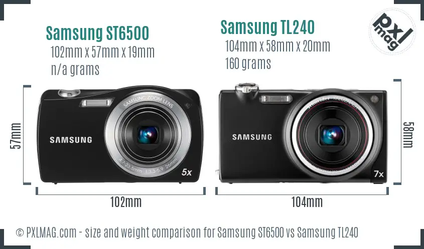 Samsung ST6500 vs Samsung TL240 size comparison