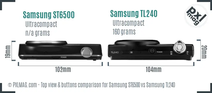 Samsung ST6500 vs Samsung TL240 top view buttons comparison