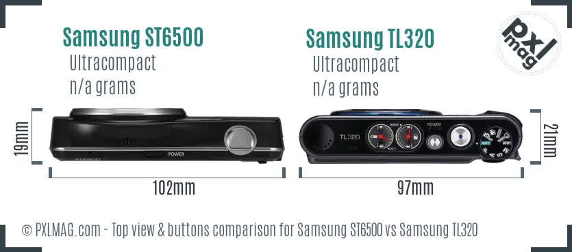 Samsung ST6500 vs Samsung TL320 top view buttons comparison Samsung ST6500 vs Samsung TL320 top view buttons comparison