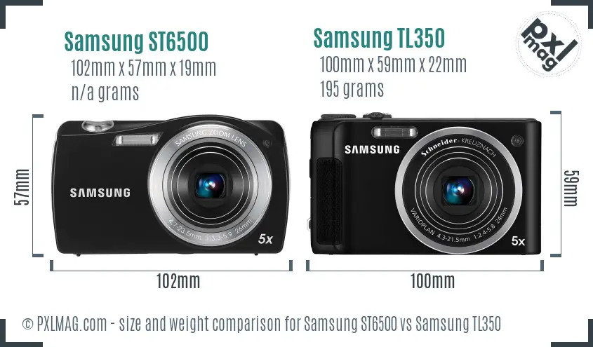 Samsung ST6500 vs Samsung TL350 size comparison