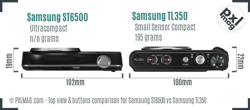 Samsung ST6500 vs Samsung TL350 top view buttons comparison