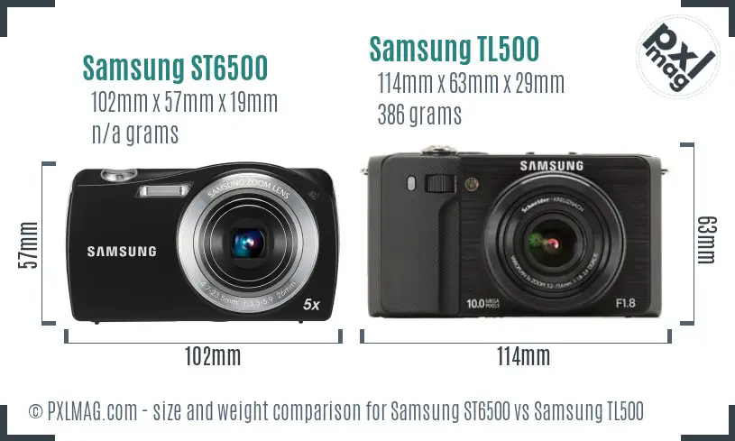 Samsung ST6500 vs Samsung TL500 size comparison