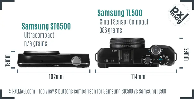 Samsung ST6500 vs Samsung TL500 top view buttons comparison