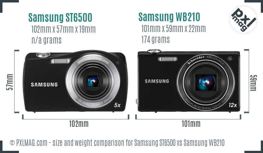 Samsung ST6500 vs Samsung WB210 size comparison