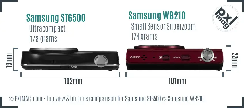 Samsung ST6500 vs Samsung WB210 top view buttons comparison