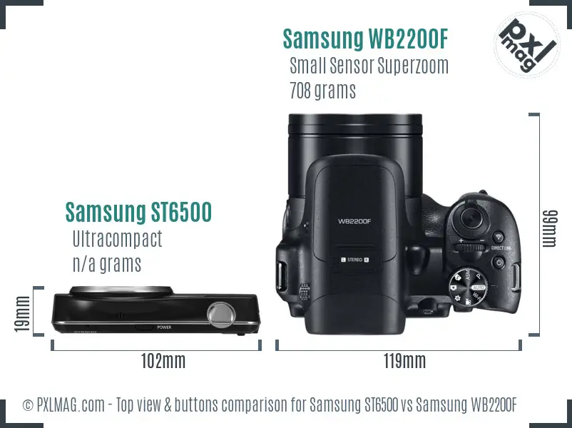 Samsung ST6500 vs Samsung WB2200F top view buttons comparison