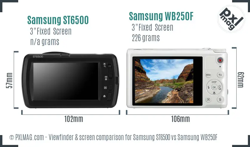 Samsung ST6500 vs Samsung WB250F Screen and Viewfinder comparison