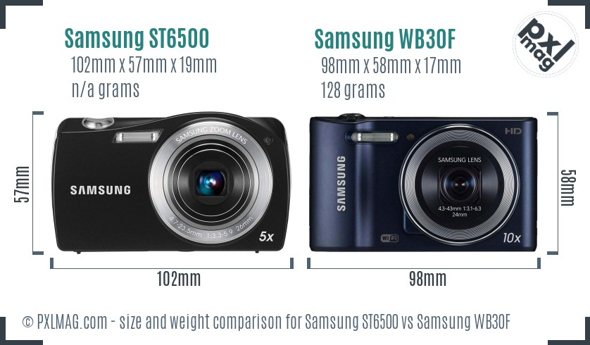 Samsung ST6500 vs Samsung WB30F size comparison