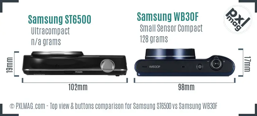 Samsung ST6500 vs Samsung WB30F top view buttons comparison