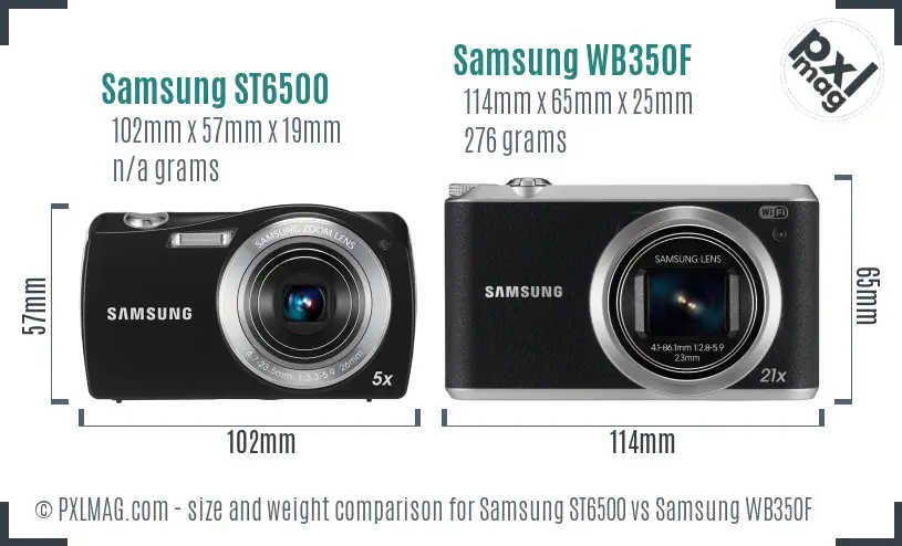 Samsung ST6500 vs Samsung WB350F size comparison