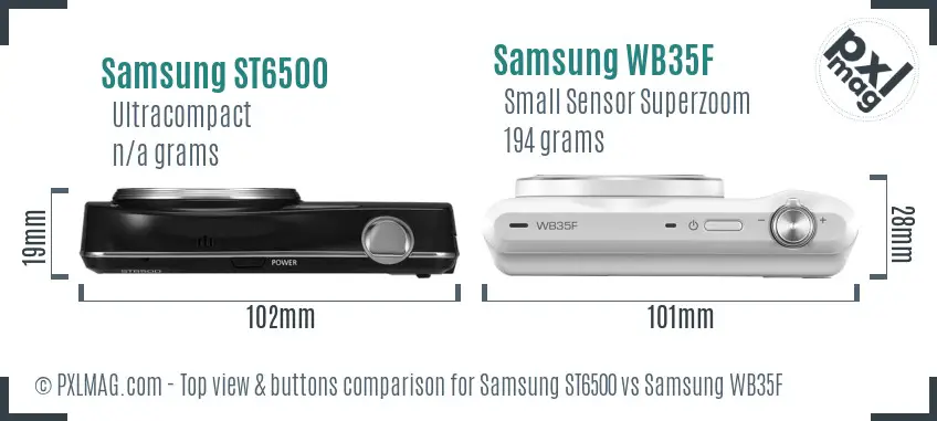 Samsung ST6500 vs Samsung WB35F top view buttons comparison