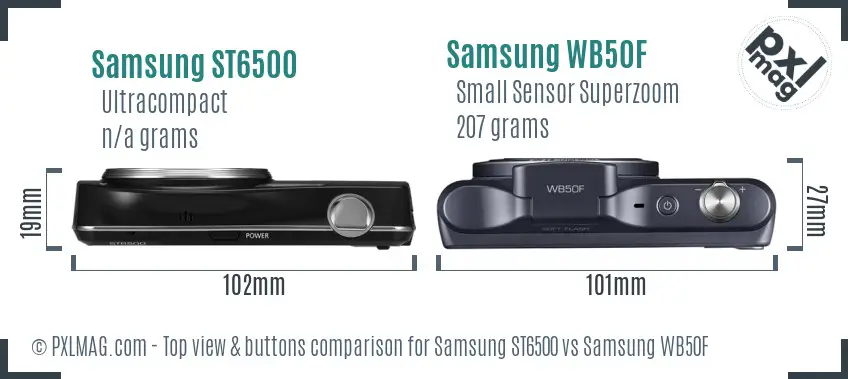 Samsung ST6500 vs Samsung WB50F top view buttons comparison
