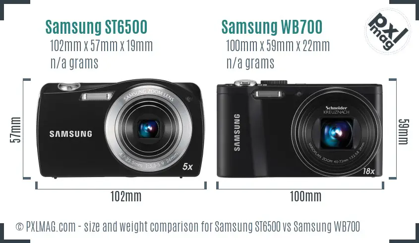 Samsung ST6500 vs Samsung WB700 size comparison