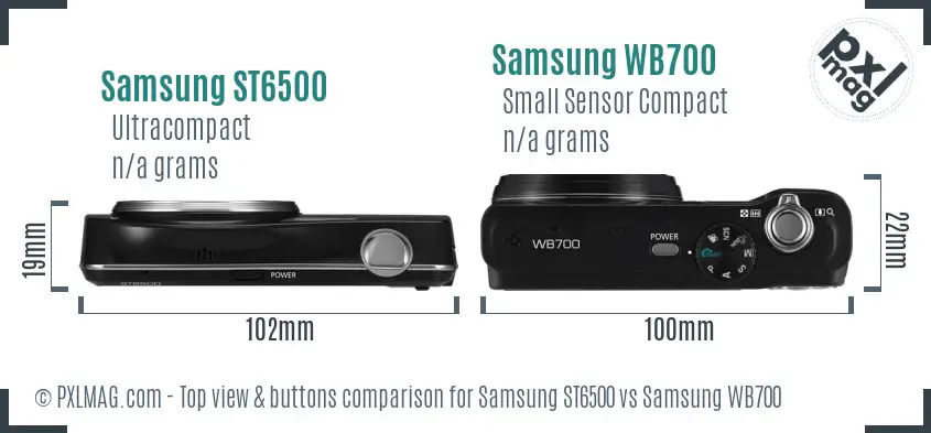 Samsung ST6500 vs Samsung WB700 top view buttons comparison