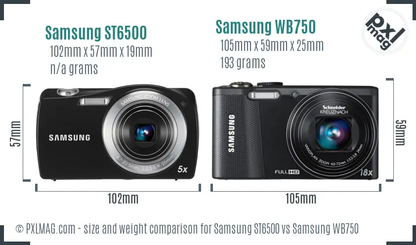 Samsung ST6500 vs Samsung WB750 size comparison