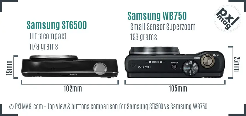 Samsung ST6500 vs Samsung WB750 top view buttons comparison