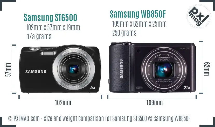 Samsung ST6500 vs Samsung WB850F size comparison