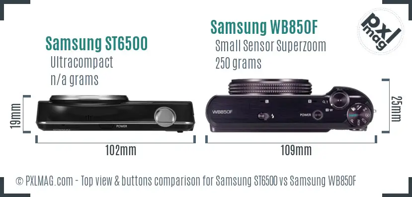 Samsung ST6500 vs Samsung WB850F top view buttons comparison