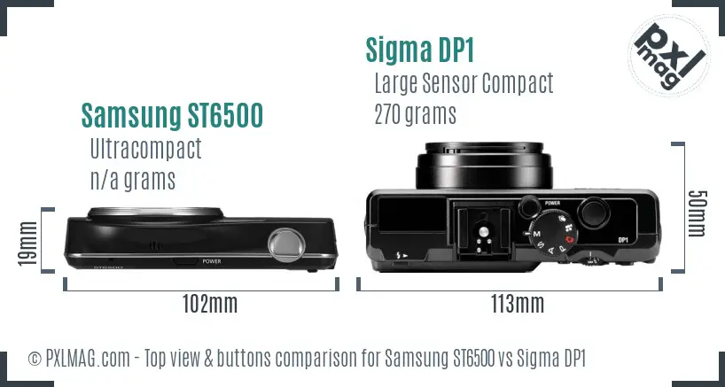 Samsung ST6500 vs Sigma DP1 top view buttons comparison