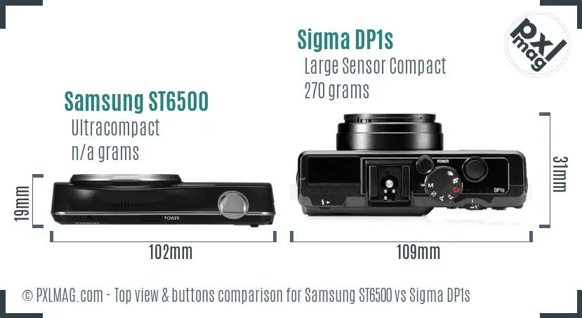 Samsung ST6500 vs Sigma DP1s top view buttons comparison