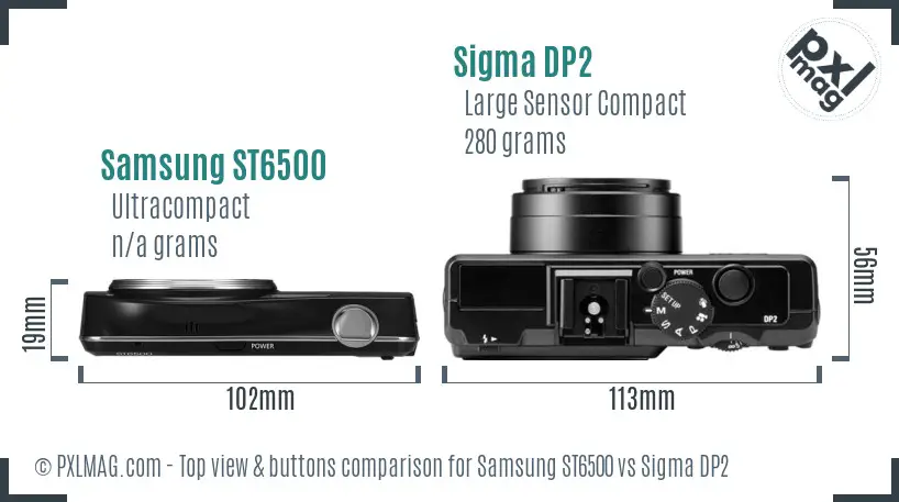 Samsung ST6500 vs Sigma DP2 top view buttons comparison