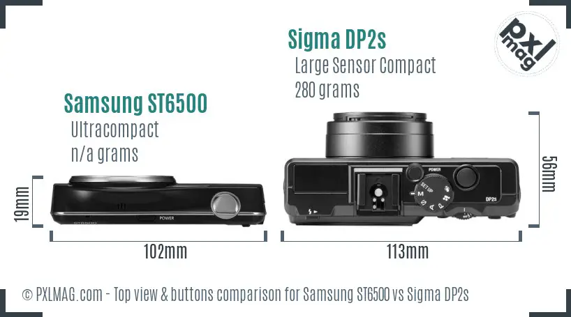 Samsung ST6500 vs Sigma DP2s top view buttons comparison