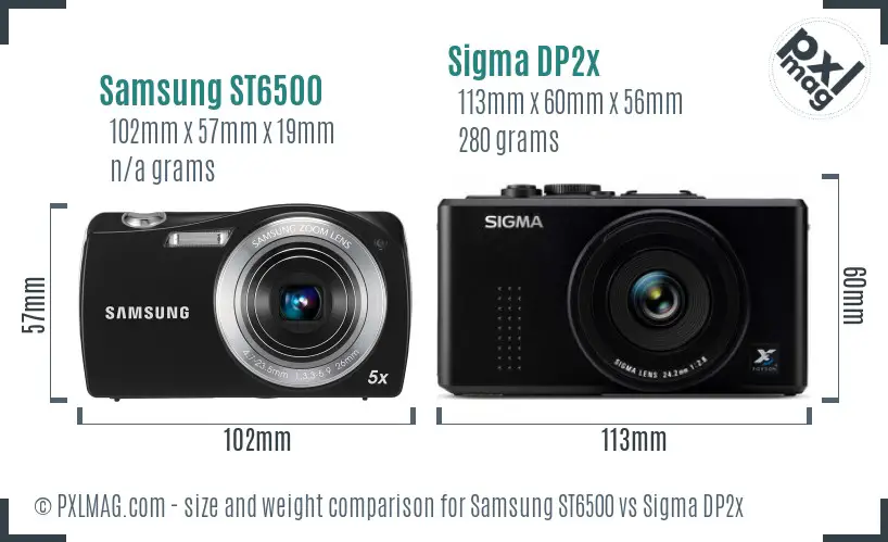 Samsung ST6500 vs Sigma DP2x size comparison