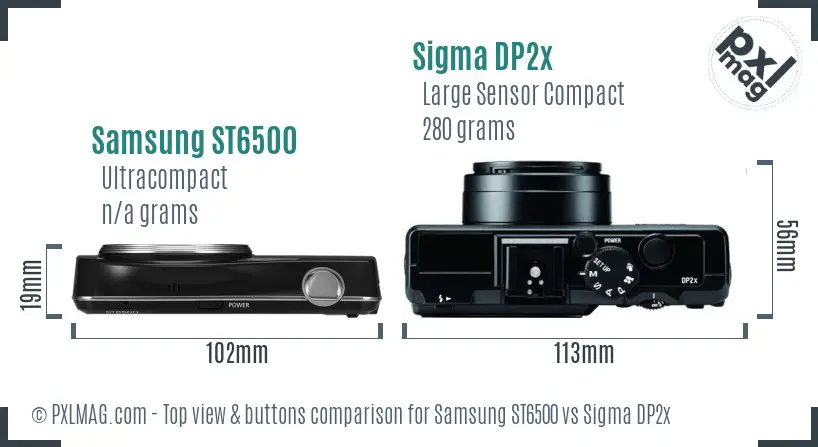 Samsung ST6500 vs Sigma DP2x top view buttons comparison
