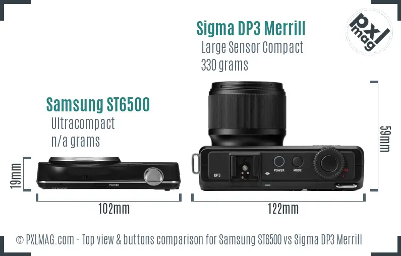 Samsung ST6500 vs Sigma DP3 Merrill top view buttons comparison