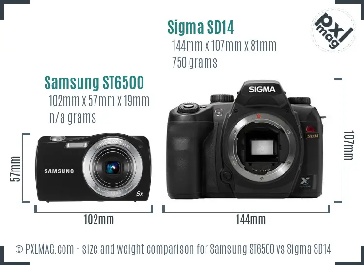 Samsung ST6500 vs Sigma SD14 size comparison
