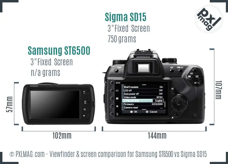 Samsung ST6500 vs Sigma SD15 Screen and Viewfinder comparison