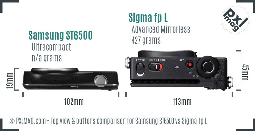 Samsung ST6500 vs Sigma fp L top view buttons comparison