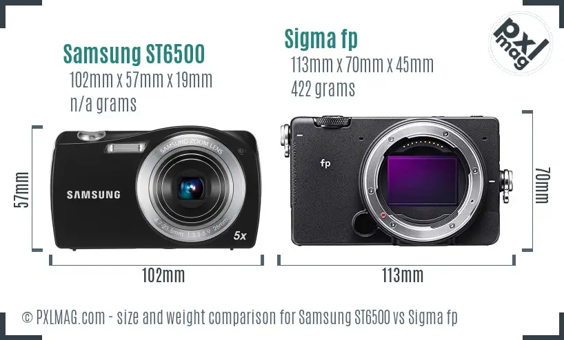 Samsung ST6500 vs Sigma fp size comparison
