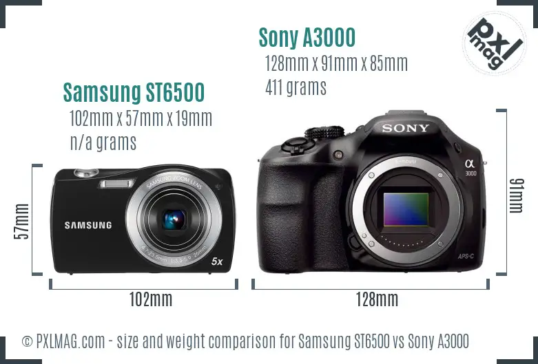 Samsung ST6500 vs Sony A3000 size comparison
