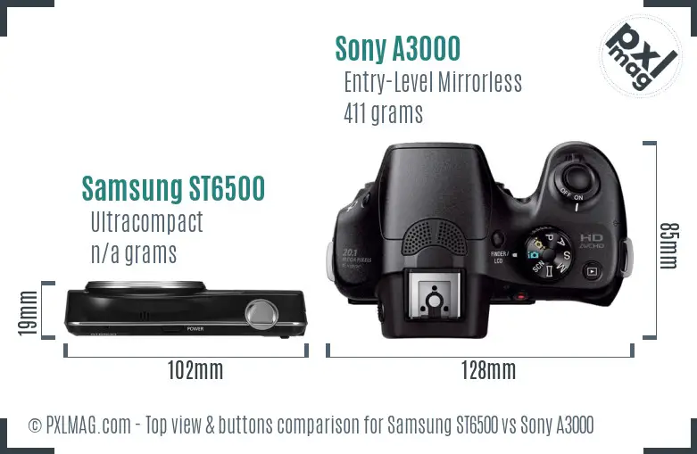 Samsung ST6500 vs Sony A3000 top view buttons comparison