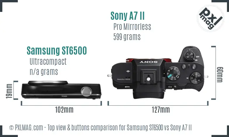 Samsung ST6500 vs Sony A7 II top view buttons comparison