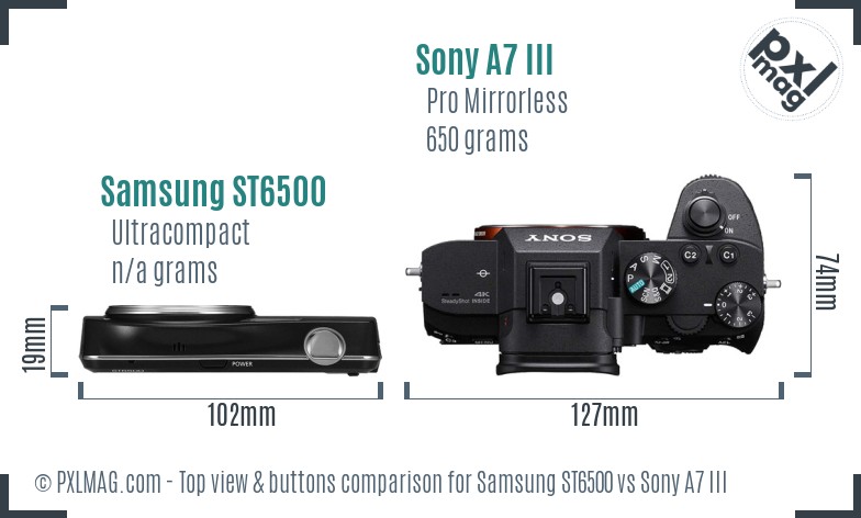 Samsung ST6500 vs Sony A7 III top view buttons comparison