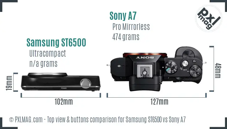 Samsung ST6500 vs Sony A7 top view buttons comparison