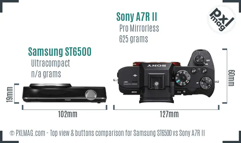 Samsung ST6500 vs Sony A7R II top view buttons comparison