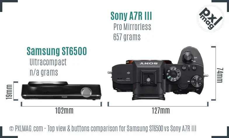 Samsung ST6500 vs Sony A7R III top view buttons comparison