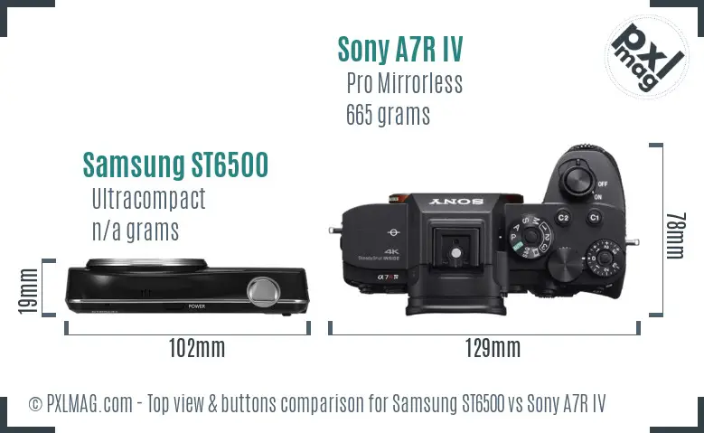 Samsung ST6500 vs Sony A7R IV top view buttons comparison
