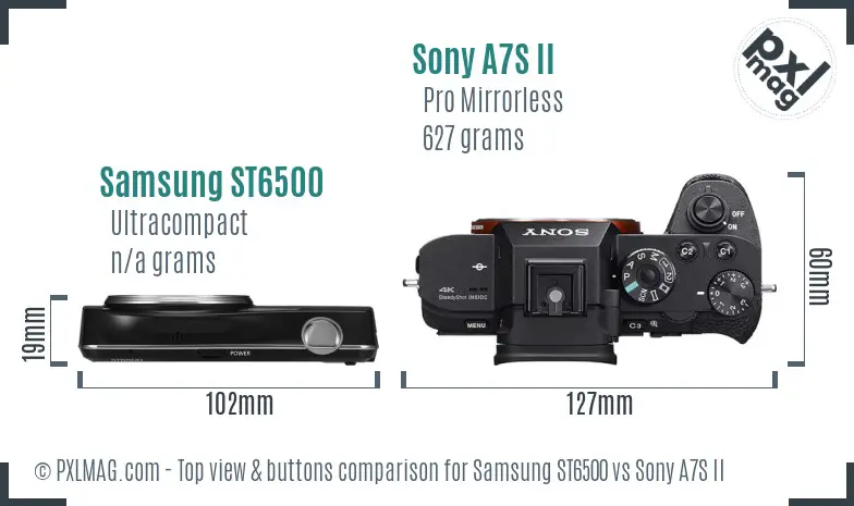 Samsung ST6500 vs Sony A7S II top view buttons comparison