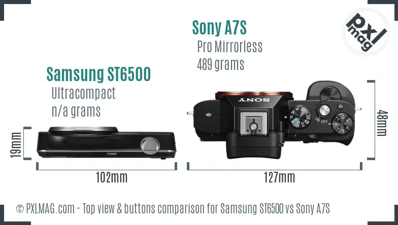 Samsung ST6500 vs Sony A7S top view buttons comparison