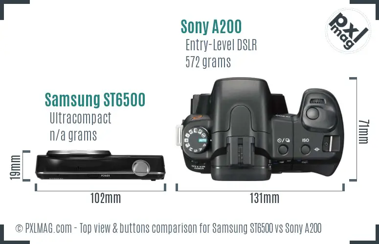 Samsung ST6500 vs Sony A200 top view buttons comparison