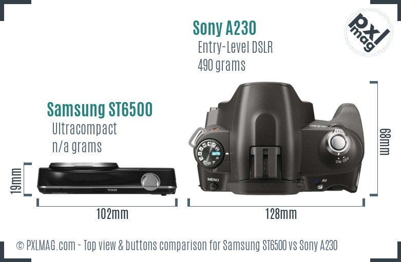 Samsung ST6500 vs Sony A230 top view buttons comparison