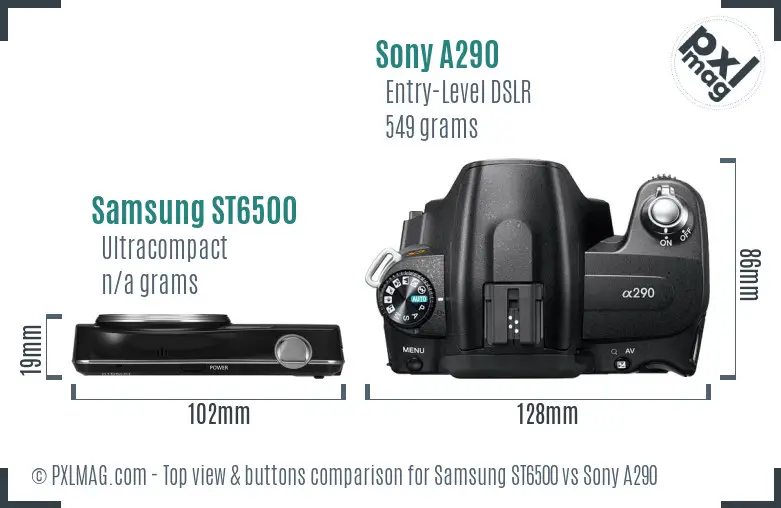 Samsung ST6500 vs Sony A290 top view buttons comparison