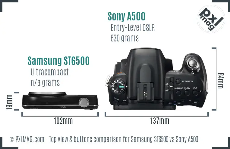 Samsung ST6500 vs Sony A500 top view buttons comparison Samsung ST6500 vs Sony A500 top view buttons comparison