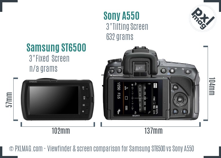 Samsung ST6500 vs Sony A550 Screen and Viewfinder comparison