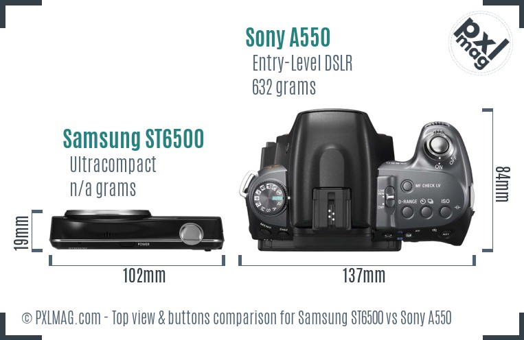 Samsung ST6500 vs Sony A550 top view buttons comparison