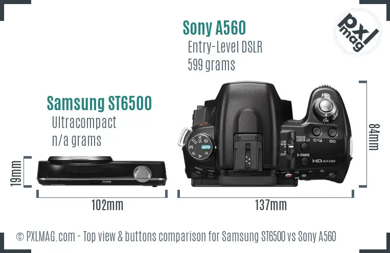 Samsung ST6500 vs Sony A560 top view buttons comparison Samsung ST6500 vs Sony A560 top view buttons comparison